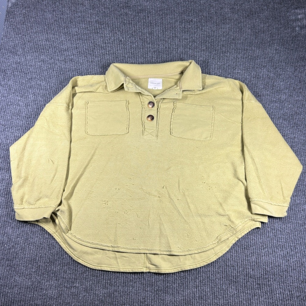 American Eagle Womens XL Yellow Textured Henley Pullover Sweatshirt Long Sleeve